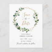 Eukalyptus Greenery Geometric Frame Save the Date Postkarte (Vorderseite)