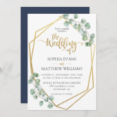 Eukalyptus Greenery Geometric Gold Frame Wedding Einladung (Vorne/Hinten)