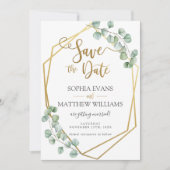 Eukalyptus Greenery Geometric Gold Save the Date Einladung (Vorderseite)