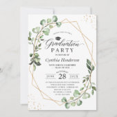 Eukalyptus Greenery Geometric Graduation Party Einladung (Vorderseite)