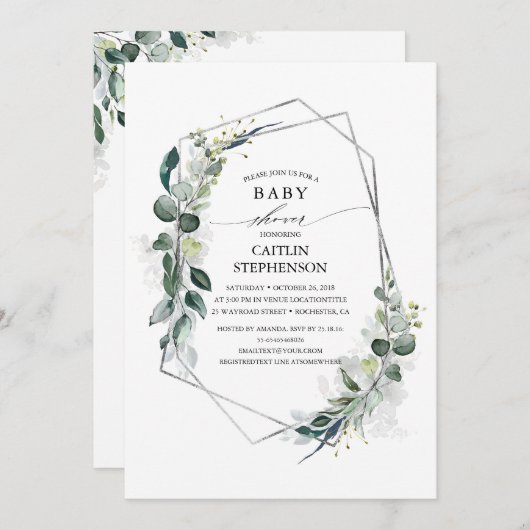 Eukalyptus Greenery Geometric Modern Baby Shower Einladung (Vorne/Hinten)