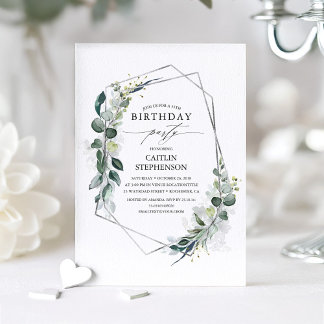 Eukalyptus Greenery Geometric Modern Birthday Einladung