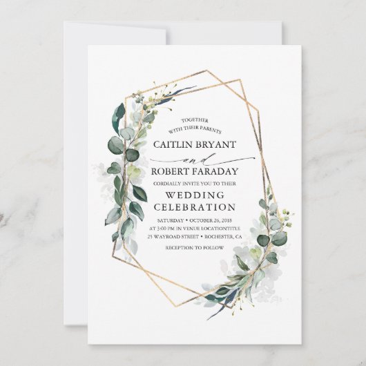 Eukalyptus Greenery Geometric Modern Wedding Einladung (Vorderseite)