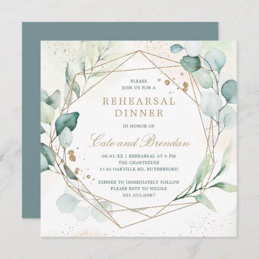 Eukalyptus Greenery Geometric Probe Abendessen Einladung (Vorne/Hinten)