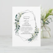 Eukalyptus Greenery Geometric Silver Brautparty Einladung (Stehend Vorderseite)