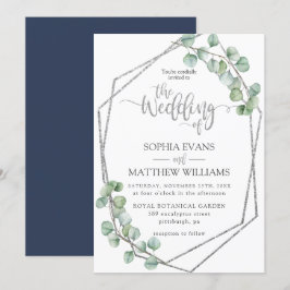 Eukalyptus Greenery Geometric Silver Frame Wedding Einladung