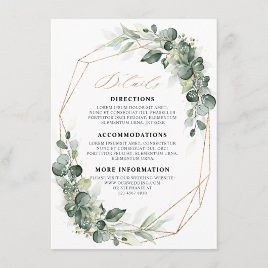 Eukalyptus Greenery Geometric Wedding Details Begleitkarte (Vorderseite)