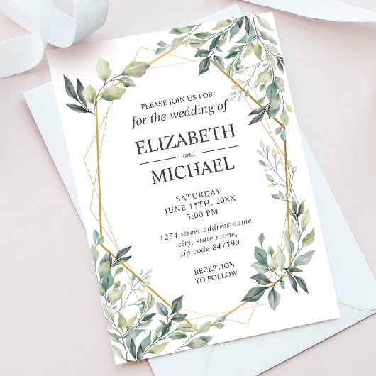 Eukalyptus Greenery Geometric Wedding Einladung