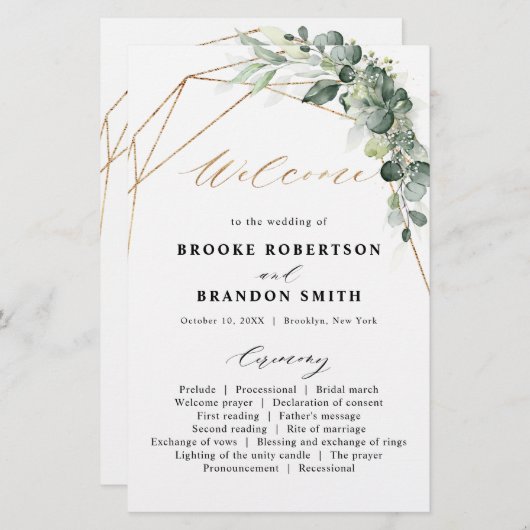 Eukalyptus Greenery Geometric Wedding Program (Vorne/Hinten)