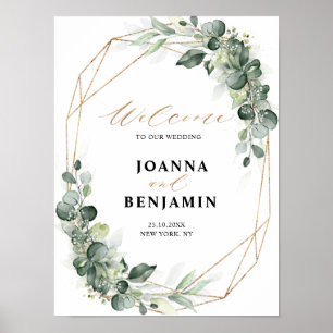 Eukalyptus Greenery Geometric Wedding Willkommen Poster