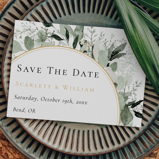 Eukalyptus Greenery Gold Arch Sage Green Wedding Save The Date