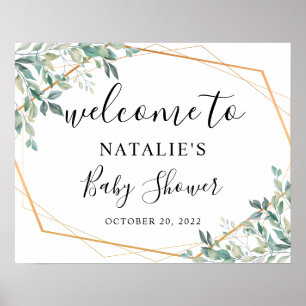 Eukalyptus Greenery Gold Baby Dusche Begrüßungszei Poster