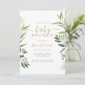 Eukalyptus Greenery & Gold Baby Dusche Brunch Einladung (Stehend Vorderseite)