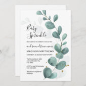Eukalyptus Greenery & Gold Baby Sprinkle Invitati Einladung (Vorne/Hinten)