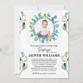 Eukalyptus Greenery Gold Baptism FOTO Einladung (Vorderseite)