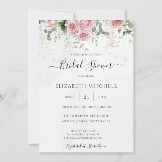 Eukalyptus Greenery Gold Blätter Brautparty Einladung (Vorderseite)