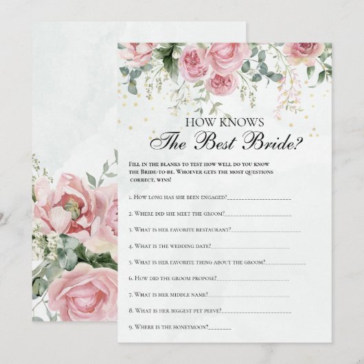 Eukalyptus Greenery Gold Blätter Brautparty-Spiel Einladung (Vorne/Hinten)