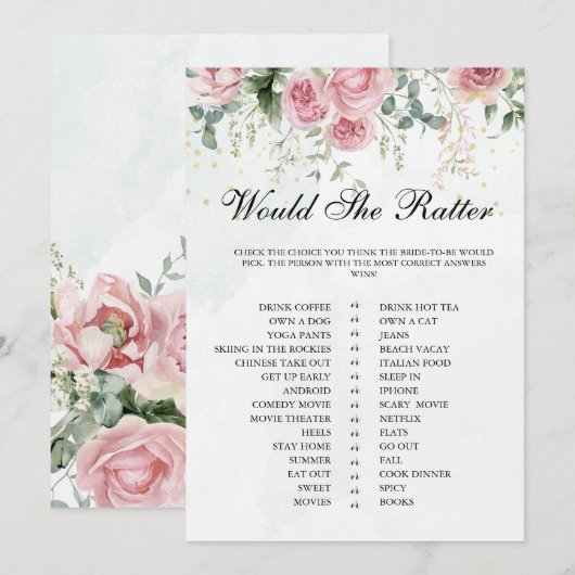 Eukalyptus Greenery Gold Blätter Brautparty-Spiel Einladung (Vorne/Hinten)