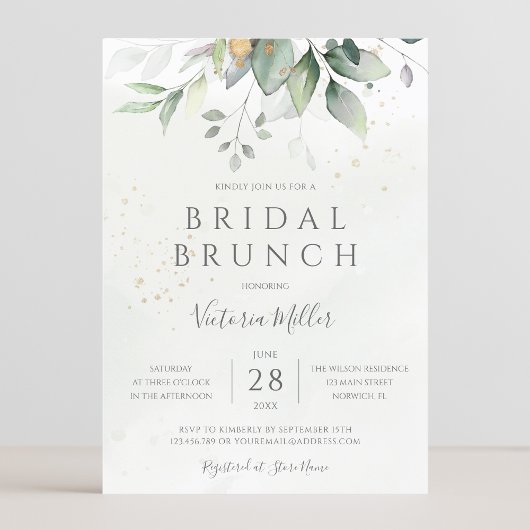 Eukalyptus Greenery Gold Blätter Bridal Brunch Einladung
