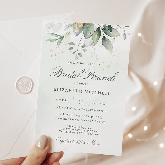 Eukalyptus Greenery Gold Blätter Bridal Brunch Einladung