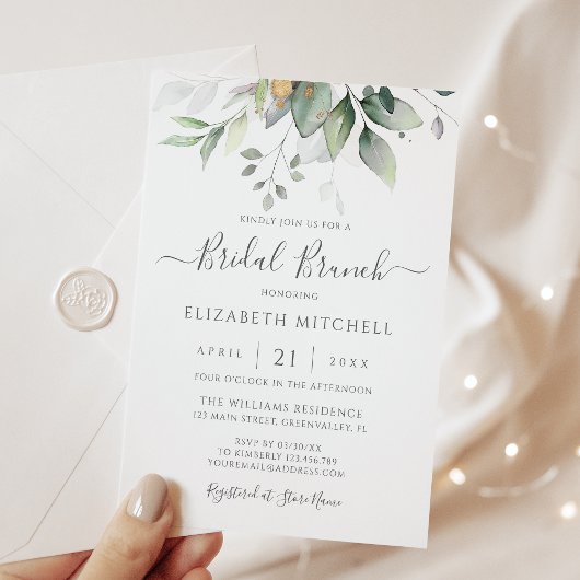 Eukalyptus Greenery Gold Blätter Bridal Brunch Einladung