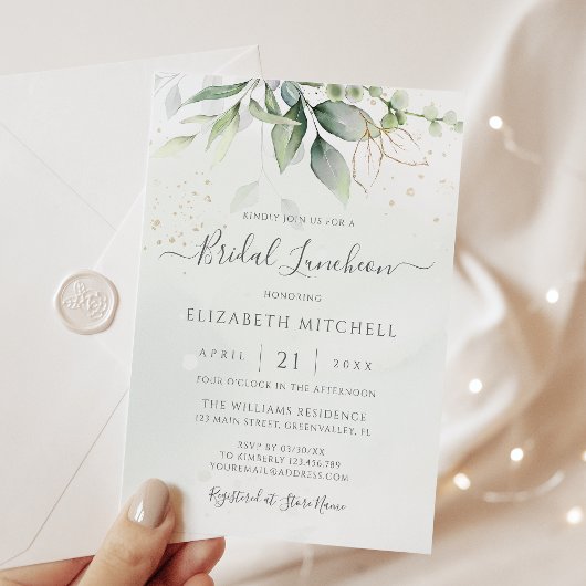 Eukalyptus Greenery Gold Blätter Bridal Luncheon Einladung