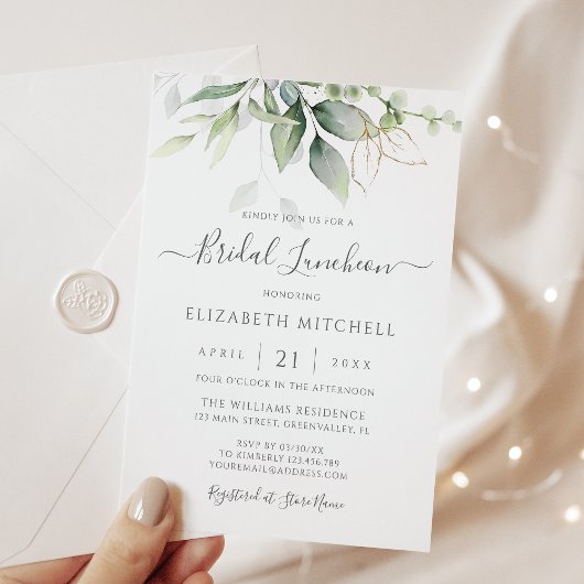 Eukalyptus Greenery Gold Blätter Bridal Luncheon Einladung