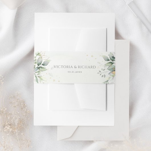 Eukalyptus Greenery Gold Blätter Elegante Hochzeit Einladungsbanderole