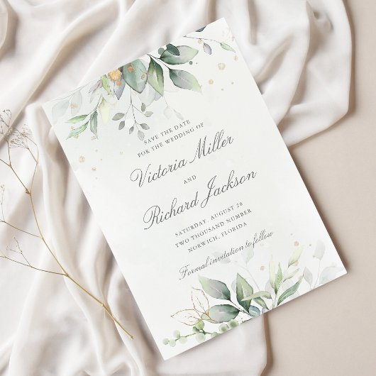 Eukalyptus Greenery Gold Blätter Elegante Hochzeit Save The Date