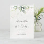 Eukalyptus Greenery Gold Blätter Elegante Hochzeit Save The Date (Stehend Vorderseite)