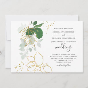 Eukalyptus Greenery Gold Blätter Geometric Wedding Einladung