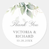 Eukalyptus Greenery Gold Blätter Vielen Dank Runder Aufkleber (Vorderseite)