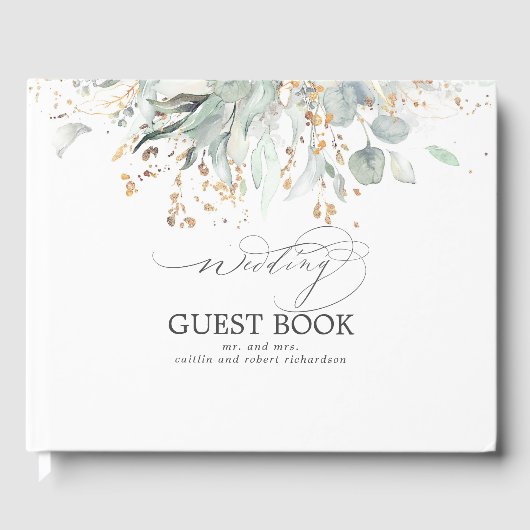 Eukalyptus Greenery Gold Blätter Wedding Gästebuch (Vorderseite)