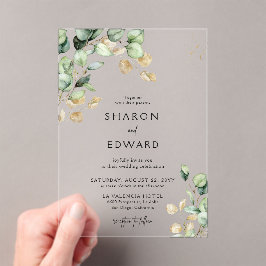 Eukalyptus Greenery & Gold Chic Wedding Acryleinladungen