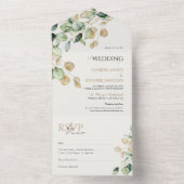 Eukalyptus Greenery & Gold Chic Wedding All In One Einladung (Innen Boden)
