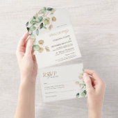 Eukalyptus Greenery & Gold Chic Wedding All In One Einladung (Abreißen)