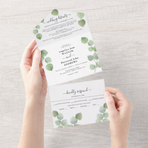 Eukalyptus Greenery & Gold Classic Wedding All In One Einladung