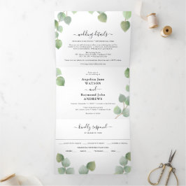 Eukalyptus Greenery & Gold Classic Wedding Dreifach Gefaltete Einladung