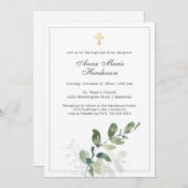 Eukalyptus Greenery Gold Cross Taufen Einladung (Vorne/Hinten)