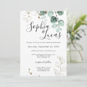 Eukalyptus Greenery Gold Elegante Foliage Wedding Einladung (Stehend Vorderseite)