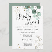 Eukalyptus Greenery Gold Elegante Foliage Wedding Einladung (Vorne/Hinten)
