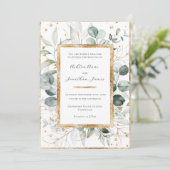 Eukalyptus Greenery Gold Elegante Hochzeit Einladung (Stehend Vorderseite)