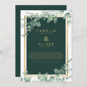 Eukalyptus Greenery Gold Emerald Wedding QR CODE Einladung (Vorne/Hinten)