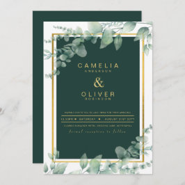 Eukalyptus Greenery Gold Emerald Wedding QR CODE Einladung