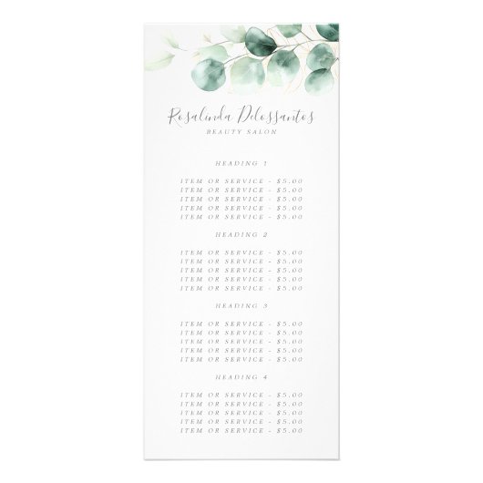 Eukalyptus Greenery Gold Foliage Werbekarte (Vorne)