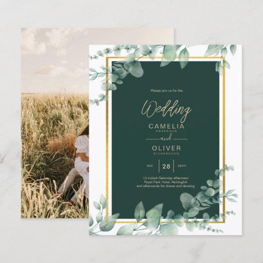 Eukalyptus Greenery Gold FOTO WEDDING INVITE (Vorne/Hinten)