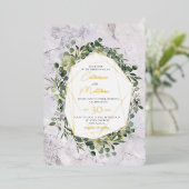 Eukalyptus Greenery Gold Frame Marmor Wedding Folieneinladung (Stehend vorne)