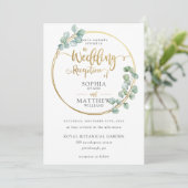 Eukalyptus Greenery Gold Frame Wedding Reception Einladung (Stehend Vorderseite)