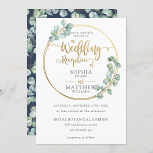 Eukalyptus Greenery Gold Frame Wedding Reception Einladung