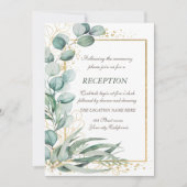 Eukalyptus Greenery Gold Frame Wedding Reception Einladung (Vorderseite)